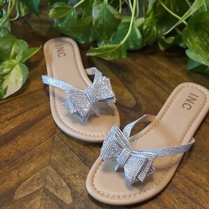 INC Mabae Silver Bow Sandals